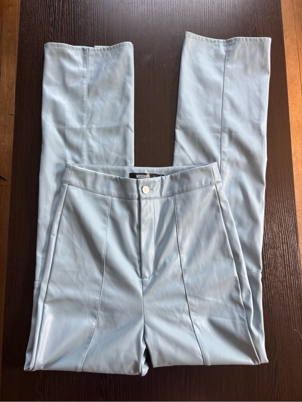Missguided Light Blue Faux Leather Straight Leg Pants Size 4